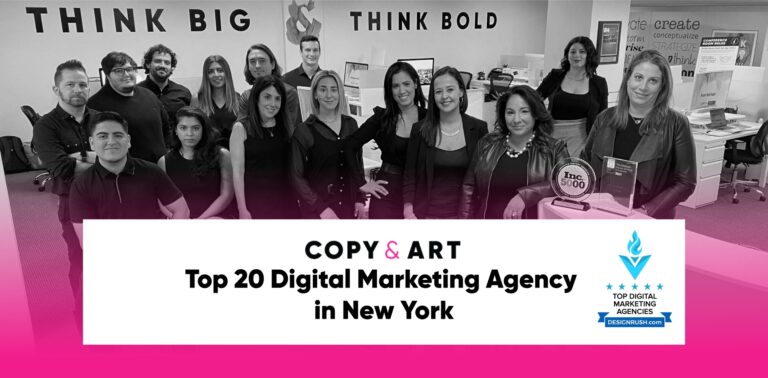 The Copy & Art team celebrates being named a Top 20 Digital Marketing Agency in New York