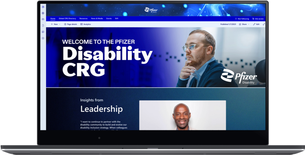 Mockup of the Pfizer Disability SharePoint site designed by C&A Digital